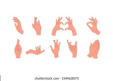 Vector design linear template logos or emblems - hands in in different gestures