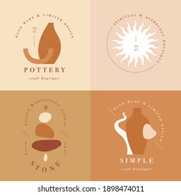 Vector design linear template logos or emblems - mystery boho style. Abstract symbol for hand made products and craft boutiques