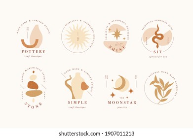 Vector design linear template logos or emblems - mystery boho style. Abstract symbol for hand made products and craft boutiques