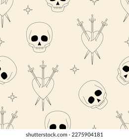 Vector design linear template logos or emblems - mystical magic. Seamless pattern with spiritual talismans, occultism objects