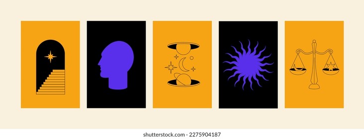 Vector design linear template logos or emblems - mystical magic. Spiritual talismans, occultism objects