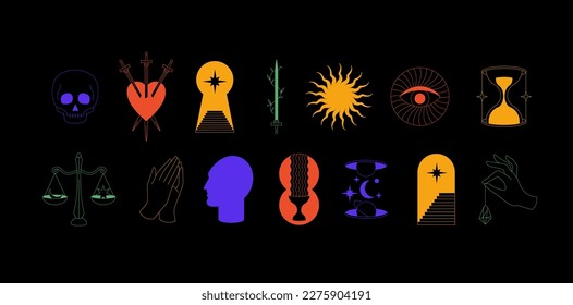 Vector design linear template logos or emblems - mystical magic. Spiritual talismans, occultism objects
