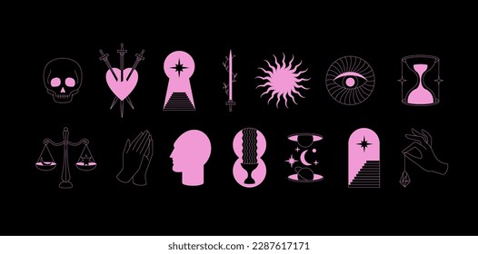 Vector design linear template logos or emblems - mystical magic. Spiritual talismans, occultism objects