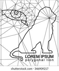 Vector design lines. Silhouette of lion. Schematic eye on the background.