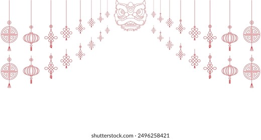 vector design of lion dance and lantern, for Chinese New Year