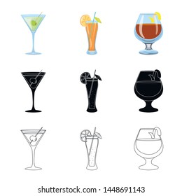 Vector design of liquor and restaurant sign. Collection of liquor and ingredient stock symbol for web.