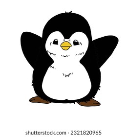 vector design of a little black penguin stretching its wings this design is suitable for use as an image in a child's room or children's playground