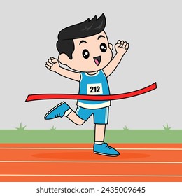 Vector design of little boy running in marathon