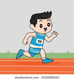 Vector design of little boy running in marathon