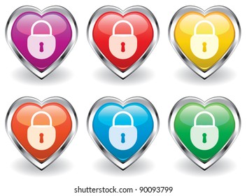 vector design of lock in the heart icons