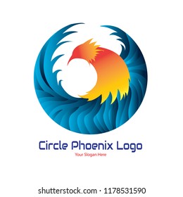 Vector Design Logo Blue Phoenix in the Circle