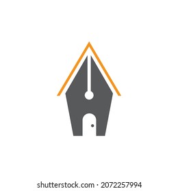 vector design. logo created from combination of pen and house logo.