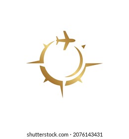 vector design. logo created from combination plane around a compass.