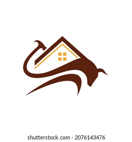 vector design. Logo created from combination bull and home renovation logo.