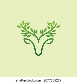 vector design. logo created from combination deer antler and leaf logo with line art style.