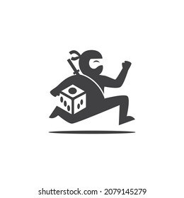 diseño vectorial. logo creado a partir de ninja de feliz ejecución con el logotipo de dados.