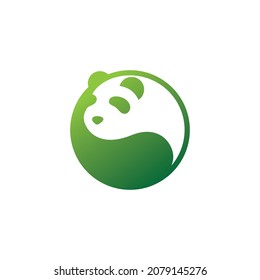 vector design. Logo created from shape of green fresh color panda with yin and yang logo concept.