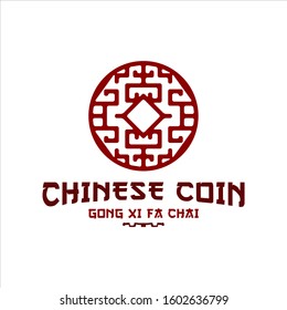 Vector Design Logo of Culture, Chinese New Year or GONG XI FA CHAI, Chinese Coins with Vintage-style Lines