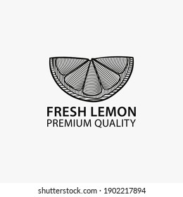 Vector Design Logo of Fresh Lemon. Hand Drawn Engraving Style Illustrations
