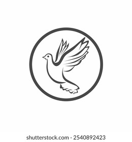 Desenho vetorial do ícone do logótipo Ilustração elegante e minimalista com uma silhueta de pomba encerrada num emblema circular, simbolizando a paz e a liberdade que realça a sua simplicidade e a sua perna