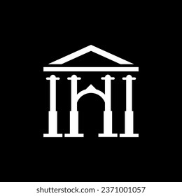 A vector design logo illustrating a building,palace,city library,museum in white