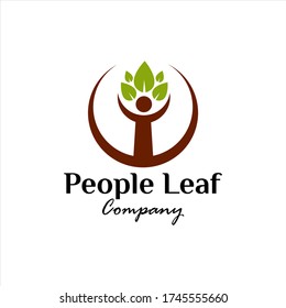 Vector design logo. the people and green leaves are simple and elegant