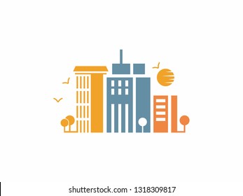 Vector Design Logo Real Estate, Building and Construction. Logo of city buildings and skyline. Abstract symbol icons for residential, apartment and city