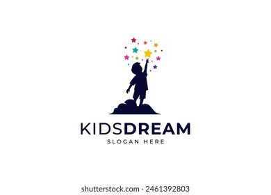 vector design logo silhouette of a boy reaching for a star above the clouds