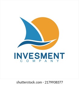 Vector design logo template with boat, sun and waves concept. Logo can be used for investment business