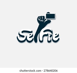 Vector design Logo,icon Taking Selfie Photo Hand holding Smartphone.