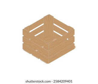 The vector design looks isometric of a box made of wood which is usually used as a container to put objects or things in it