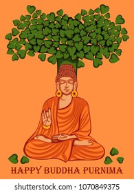 Vector design of Lord Buddha on Happy Buddha Purnima Vesak holiday festival background
