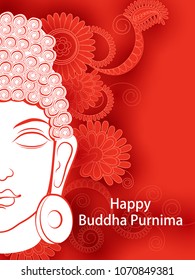 Vector design of Lord Buddha on Happy Buddha Purnima Vesak holiday festival background