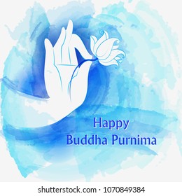 Vector design of Lord Buddha on Happy Buddha Purnima Vesak holiday festival background