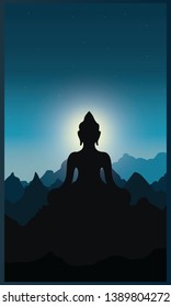 Vector design of Lord Buddha on Happy Buddha Purnima Vesak holiday festival background - Vector