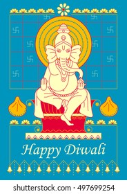 Vector design of Lord Ganesha for Happy Diwali prayer festival of India in Indian art style
