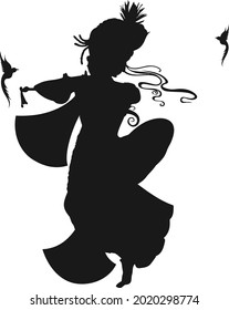 Vector design of Lord Krishna playing bansuri (flute) Happy Janmashtami holiday festival background