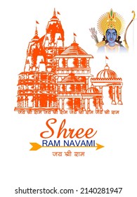 Vector design of Lord Rama for India festival Happy Ram Navami background with Hindi greetings Jai Shree Ram meaning Victory to Lord Ram