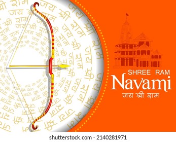 Vektordesign von Lord Rama für Indien Festival Happy Ram Navami Hintergrund mit Hindi Grüße Jai Shree Ram Bedeutung Sieg für Lord Ram