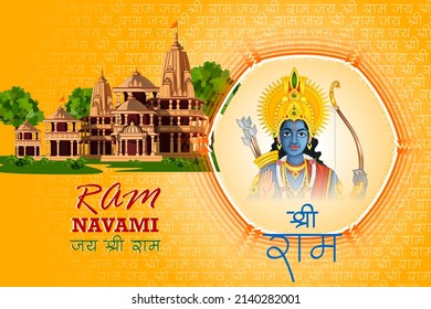 Vektordesign von Lord Rama für Indien Festival Happy Ram Navami Hintergrund mit Hindi Grüße Jai Shree Ram Bedeutung Sieg für Lord Ram