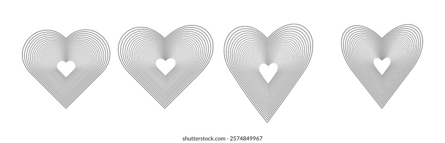 Vector design of love heart, heart symbols, white background style, shape icons illustration Black