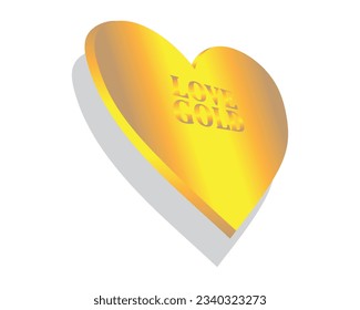 vector design of a love sign or symbol in the shape of a heart made of gold looking from the side with the words LOVE GOLD in the center