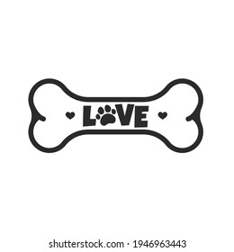 Vector Design Loves Dogs. Heart, Bone And Floating Dog Feet For Pet Supplies Stores.