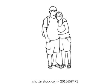 Vector design of a loving couple embracing a husband and wife