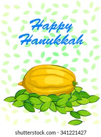 Vector design of Lulav and Etrog for Happy Hanukkah festival celebration background