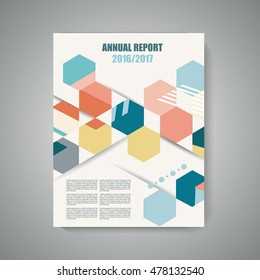 Vector design of Magazine Cover with abstract vintage polygonal hexagon background. Geometric pattern.
