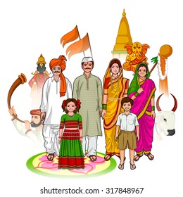 Vector design of Maharashtrian family showing culture of Maharashtra, India