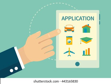 Vector Design Man Applying For Insurance Or Loan, Filling Online Application