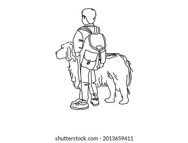 Vektordesign eines Mannes und einer großen Hundeskizze