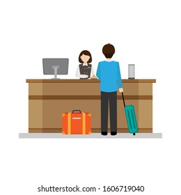 vector design of a man is booking a hotel room to the receptionist